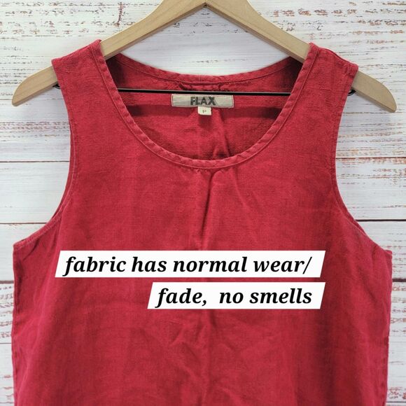 FLAX Size P 100% Linen Bias Round Neck Tank in Red Sleeveless Round Neck Top - Picture 4 of 8